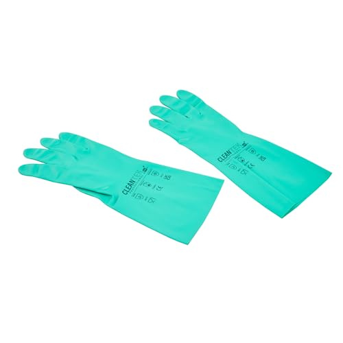 Restaurantware-Clean Tek Professional 15 Mil Medium Cleaning Gloves, 1 Pair Of Long Cuff Gloves - Flock Lining, No-Powder, Green Nitrile Chemical Tolerant Gloves, No-Latex, Heavy-Duty Tasks - color: Green, size: Medium