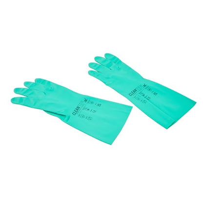 Restaurantware-Clean Tek Professional 15 Mil Medium Cleaning Gloves, 1 Pair Of Long Cuff Gloves - Flock Lining, No-Powder, Green Nitrile Chemical Tolerant Gloves, No-Latex, Heavy-Duty Tasks - color: Green, size: Medium
