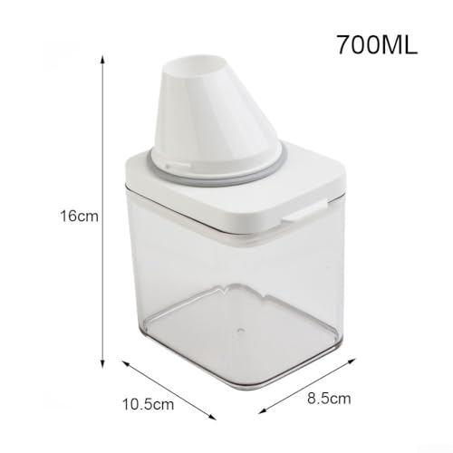 Laundry Detergent Dispenser with Airtight Lid and Measuring Cup, Transparent AS Body, Silicone Seal Moisture-Proof Storage Container for Home Organization(700ml) - size: 700ml
