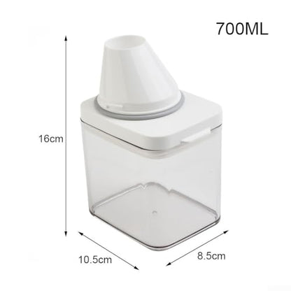 Laundry Detergent Dispenser with Airtight Lid and Measuring Cup, Transparent AS Body, Silicone Seal Moisture-Proof Storage Container for Home Organization(700ml) - size: 700ml