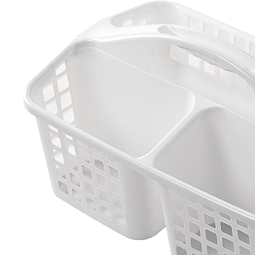 Bathroom Shower Caddy Basket with Handle 3 Divided Compartments Cleaning Tote Bins, White