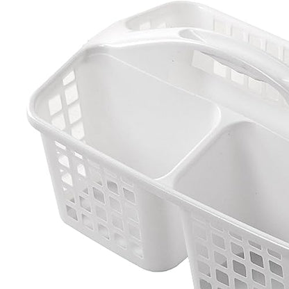 Bathroom Shower Caddy Basket with Handle 3 Divided Compartments Cleaning Tote Bins, White