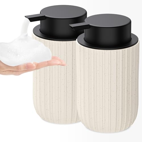 Ceramic Foaming Soap Dispenser, 12 oz Bathroom Foam Hand Soap Dispenser, Refillable Lotion Soap Dispenser with Removable Pump for Kitchen Hand Wash Dispenser, Modern Home Decor(2Pack-Speckled Beige) - color: Beige-2pack