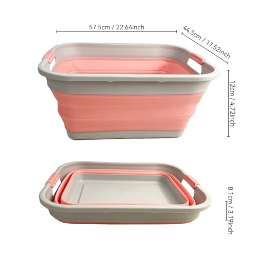 SAMMART 41L (10.8 gallon) Collapsible Plastic Laundry Basket - Foldable Pop Up Storage Container/Organizer - Portable Washing Tub - Space Saving (Grey/Quartz Pink, Rectangular) - color: Grey/Quartz Pink