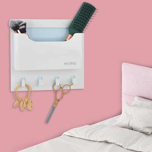 Bedside Shelf Organizer,Stick On Adhesive Wall Mounted Floating Shelf Entryway Mail/Keys Holder for Phone,Glasses,Remote Control - Good for Home,Dorm,Bedroom,Office (Horizontal Type/White) - color: Horizontal Type/White