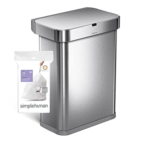 simplehuman Code Q 60 Count Custom Fit Liners, Drawstring Kitchen Trash Bags, One-by-One Mess-Free Dispense, Extra Thick & Double Seamed, 50% PCR Plastic, 50-65 Liter / 13-17 Gallon, White - size: 60 Count (Pack of 1)