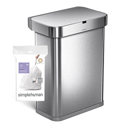 simplehuman Code Q 60 Count Custom Fit Liners, Drawstring Kitchen Trash Bags, One-by-One Mess-Free Dispense, Extra Thick & Double Seamed, 50% PCR Plastic, 50-65 Liter / 13-17 Gallon, White - size: 60 Count (Pack of 1)