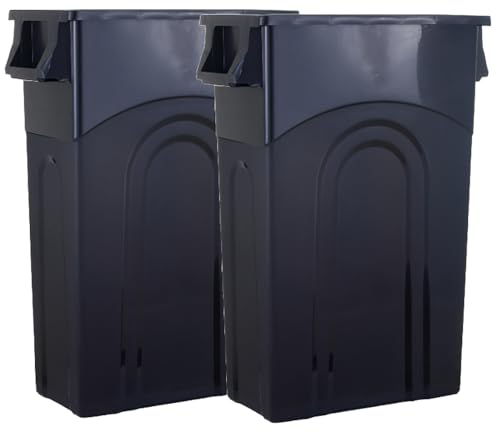 United Solutions Highboy Waste Container, 23 Gallon, 2-Pack, Space Saving Slim Profile and Easy Trash Bag Removal, Indoor or Outdoor Use, Integrated Handles for Easy Carrying, Black (TI0085) - color: Black, size: 2 Pack