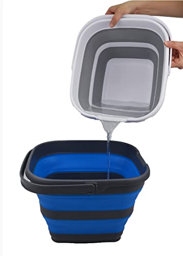 SAMMART 10L (2.6 Gallon) Collapsible Rectangular Handy Basket/Bucket (Grey/Blue, 1) - color: Grey/Blue