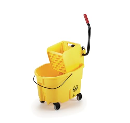 Rubbermaid Commercial Products WaveBrake 26 Qt. Side-Press Mop Bucket and Wringer Combo on Wheels, Yellow, for Professional/Industrial/Business Heavy-Duty Floor Cleaning/Mopping - size: 26 Qt