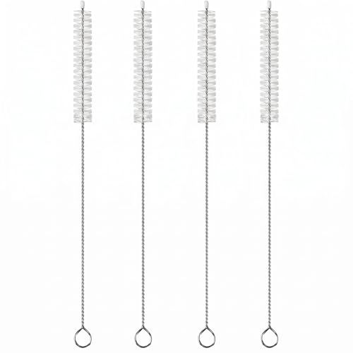 4 Pack Long Handle Pipe Cleaning Brush Set, Soft Bristle Deep Clean Detail Brush for Straws, Narrow Bottles, Small Tubes, Crevices