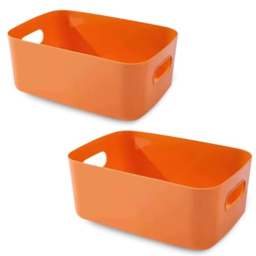 COVRA 2-Pack Plastic Storage Bins, Small Storage Baskets, Organizers for Home & Office, 9.6 x 6.3 x 4.7 Inches (Orange) - color: Orange