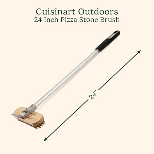 Cuisinart 24” Pizza Stone Cleaning Brush with Rotating Head and Brass Bristles for Easy Cleaning, Lightweight and Durable Long Handle Brush and Scraper for Stubborn Spots, Pizza Oven Accessory