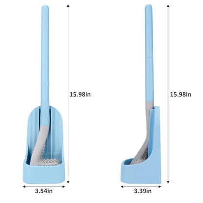 Silicone Toilet Brush and Holder Set, Golf Head Design, Flexible Toilet Bowl Brush Head with Silicone, Long Handle, Wall Mounted with Removable Anti-Leakage Base, Bathroom Deep Cleaning(Blue) - color: Blue