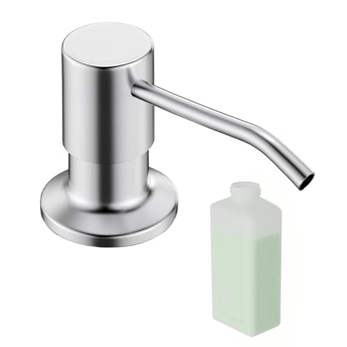 Built in Soap Dispenser for Kitchen Sink, Brushed Nickel Stainless Steel Countertop Pump Head (Plastic Built-in), Dish Soap Hand Lotion Dispenser with Refillable 17OZ Bottle (Brushed Nickel) - color: Brushed Nickel
