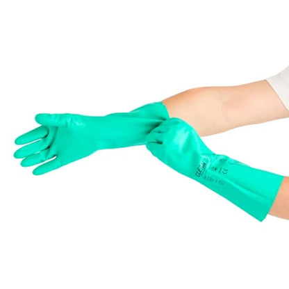 Restaurantware-Clean Tek Professional 15 Mil Medium Cleaning Gloves, 1 Pair Of Long Cuff Gloves - Flock Lining, No-Powder, Green Nitrile Chemical Tolerant Gloves, No-Latex, Heavy-Duty Tasks - color: Green, size: Medium
