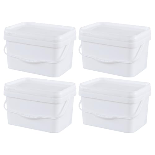 4 Packs Plastic Bucket with Airtight Lid, 3 Gallon Food Storage Bucket, White - size: 3 Gallon