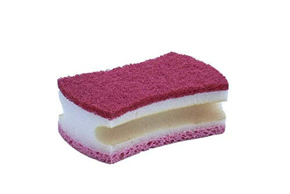 Non-Scratch Scrub Sponge with A Comfortable Grip, Heavy Duty Duel Sided Kitchen Scrubber Sponge Cellulose Scrub Sponge, Scratch Free, with Scouring Pad Set, Pack of 2, Blue-Red/Pink, by Superio - color: Red-blue