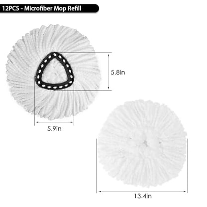 12Pack Spin Mop Replacement Heads,Spinning Mop Replace Head for Easy Wring Mop, 100% Microfiber Mop Head Replacement Compatible with Triangle Spin Mop Refill for Floor Cleaning,White - size: 12Pack