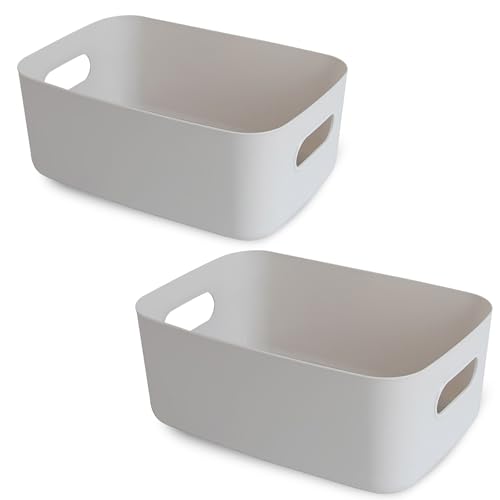 COVRA 2-Pack Plastic Storage Bins, Small Storage Baskets, Organizers for Home & Office, 9.6 x 6.3 x 4.7 Inches (Gray) - color: Gray