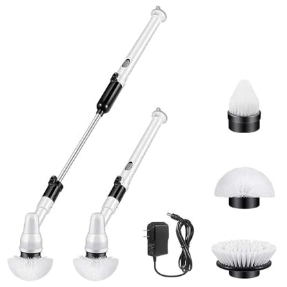 Rechargeable Cordless Cleaning Power Spin Scrubber, Electric Spin Scrubber, Rotating Multipurpose Scrubber with 3 Replaceable Brush Heads & Extension Arm for Tile, Pool, Tub, Bathroom