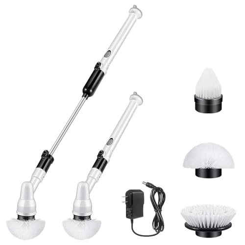 Rechargeable Cordless Cleaning Power Spin Scrubber, Electric Spin Scrubber, Rotating Multipurpose Scrubber with 3 Replaceable Brush Heads & Extension Arm for Tile, Pool, Tub, Bathroom