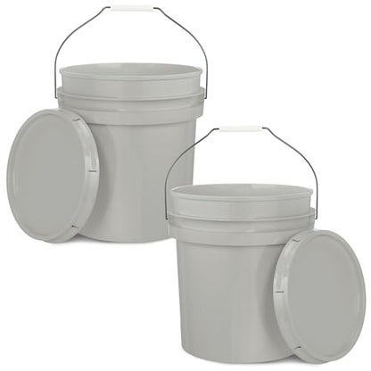 EconoHome 5-Gallon Grey Bucket Pail Container with Lid | Metal Handles with Plastic Grip | Easy Stack and Store | Heavy-Duty, Approx 90 MIL, Extra Durable | Food Grade | BPA Free - 2 Pack - color: Gray, size: 2 Pack