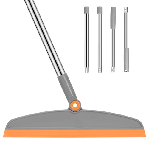 Multifunction Silicone Broom, 54 Inch Long Handle Silicone Floor Squeegee Broom, Sweep and Scrape 2 in 1 Household Cleaning Rubber Broom for Floor, Bathrooms, Kitchens, Showers, Tile, Pet Hair, Glass - color: Gray Orange