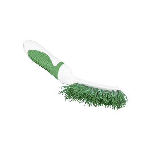 Restaurantware Grout Brush 1 Pack of 9 Tile Scrubbing Brush Stiff Bristle Ergonomic Handle Angled Head Narrow Design Green and White Plastic Cleaning Tool