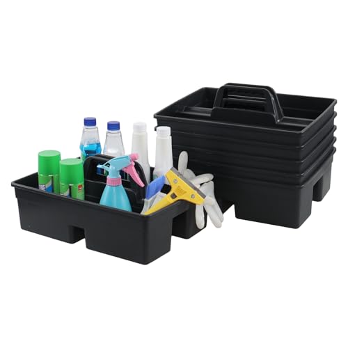 6 Packs Plastic Cleaning Caddy Organizer with Handle, 3-Compartment Portable Plastic Cleaning Caddies