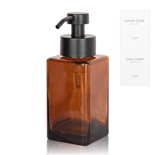 Foaming Soap Dispenser with Stainless Steel Pump, 12oz Refillable Glass Liquid Dish Soap Bottles for Bathroom, Kitchen Sink, Home Decor - color: C-amber, size: 1 Pack