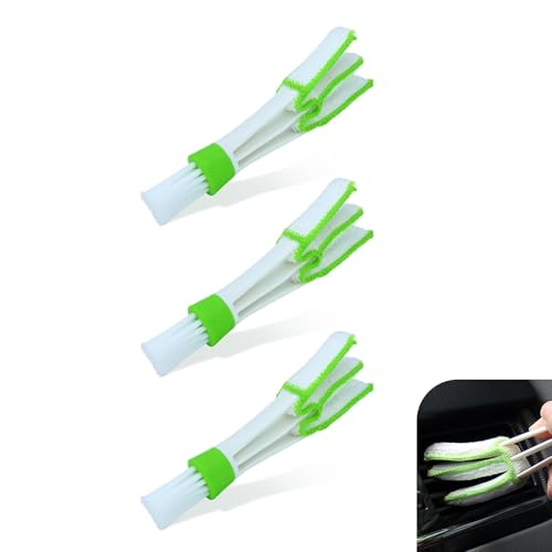 3PCS Mini Duster for Car Air Vent, Dual-Ended Soft Microfiber Washable Reusable Brush Heads, Cleaning Tool for Blinds, Keyboards, Air Conditioning Vents, and Fans (Green)