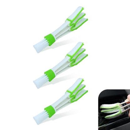 3PCS Mini Duster for Car Air Vent, Dual-Ended Soft Microfiber Washable Reusable Brush Heads, Cleaning Tool for Blinds, Keyboards, Air Conditioning Vents, and Fans (Green)