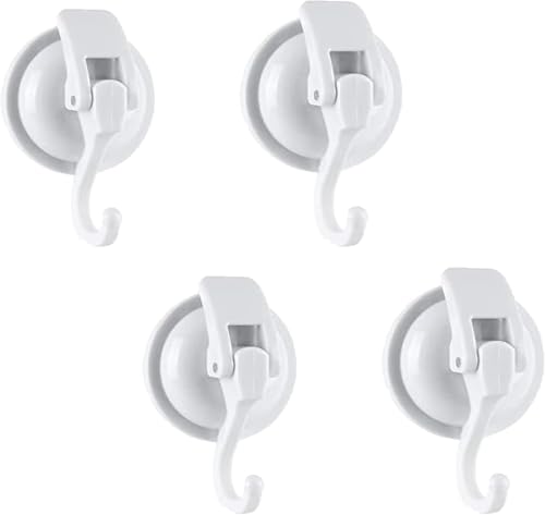 Extra Duty Suction Cup Hooks - Glass & Bathroom Robe Hooks, White (4 Pack) - color: White, size: 4 Pack
