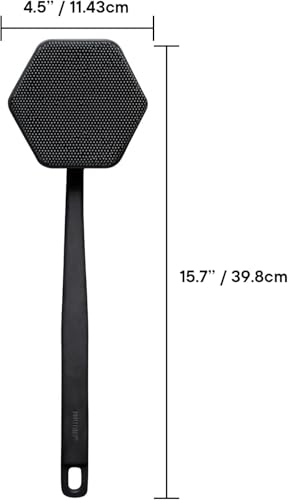 TOOLETRIES Silicone Back Scrubber for Shower, Exfoliating Body & Bath Brush, Long Ergonomic Handle, Non-Slip Grip for Hard-to-Reach Areas, Hygienic Silicone Bath Accessory for Men & Women - Charcoal