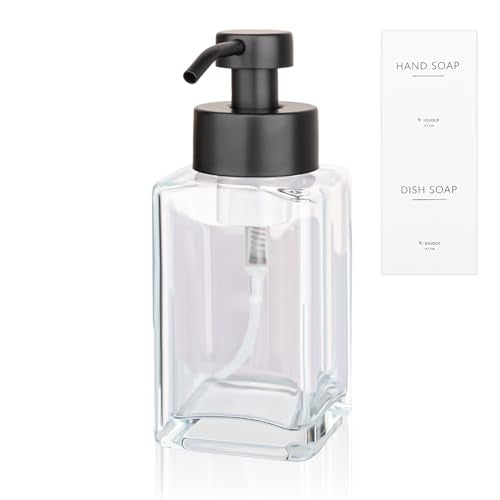 Foaming Soap Dispenser with Stainless Steel Pump, 12oz Refillable Glass Liquid Dish Soap Bottles for Bathroom, Kitchen Sink, Home Decor - color: C-clear, size: 1 Pack