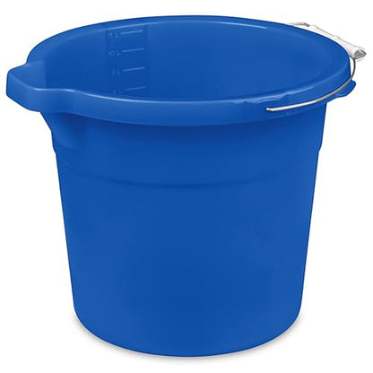 Sterilite 12 Quart Spout Pail with Handle, Plastic Bucket for Household Cleaning, Washing The Car, and Mopping, Spout to Pour Water, Blue, 12-Pack