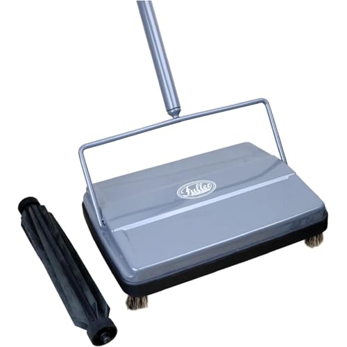 Fuller Brush Electrostatic Carpet & Floor Sweeper with Additional Rubber Rotor - 9" Cleaning Path - Lightweight - Ideal for Crumby & Wet Messes - Works On Carpets & Hard Floor Surfaces (Gray) - color: Gray + Rubber Rotor