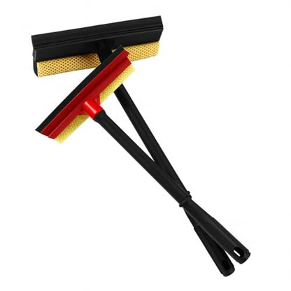 2Pcs Window Squeegee with Long Handle, 2-in-1 Window Cleaner Tool, Glass Door Cleaner, Multi-Use Car Windshield Cleaning Cleaning for Indoor Outdoor Car Window High Glass Shower Gas Station