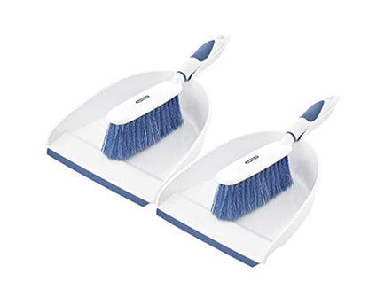 Dustpan and Brush Set, Hand Broom with Ergonomic Grip Handle - Rubber Edge for Easy Dirt Pickup, Durable Material - Grey & Blue Hand Brush by Superio, 2-Pack (Blue, 2-Pack) - color: Blue, 2-pack