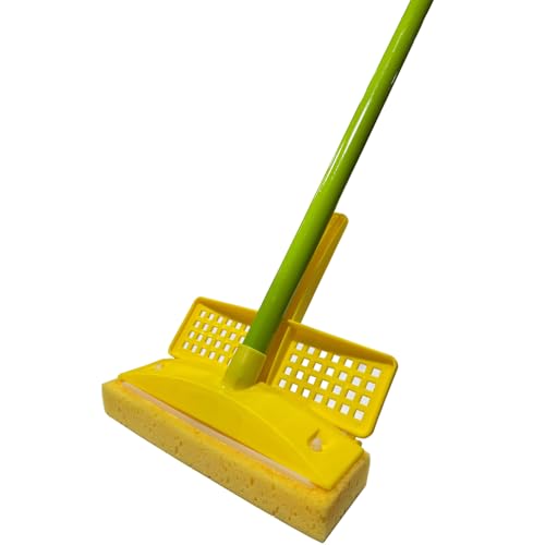 Greenwood Deluxe 9" Squeeze Hinge Sponge Mop, Self-Wringing Sponge Mop for Floor Cleaning, One-Piece Full Length Metal Handle, Polyester Foam Sponge