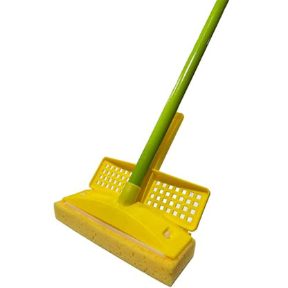 Greenwood Deluxe 9" Squeeze Hinge Sponge Mop, Self-Wringing Sponge Mop for Floor Cleaning, One-Piece Full Length Metal Handle, Polyester Foam Sponge