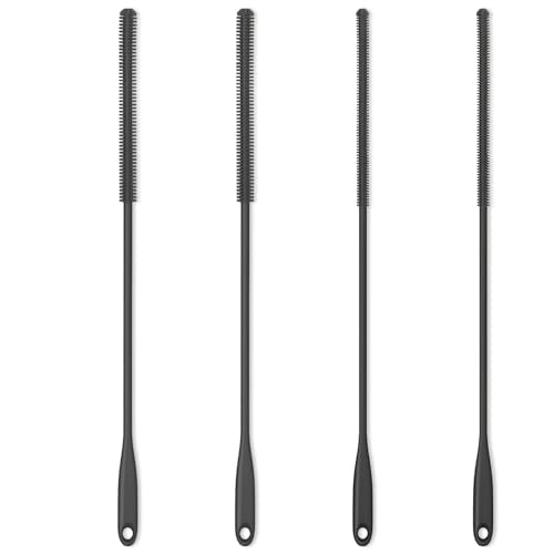 Silicone Straw Brush 4 Pack - (2 Small, 2 Wide) - 10 Inch Reusable Straw Cleaner, Pipe Cleaner, Glass and Detailing Tool (Charcoal) - color: Charcoal