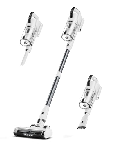Cordless Vacuum Cleaner, 600W 50KPA 70Mins Runtime Fast Charging Vacuum Cleaner, Self-Standing LED Light Touch Screen Stick Vacuum for Home Light Weight,for Pet Hair/Carpet/Floor, White