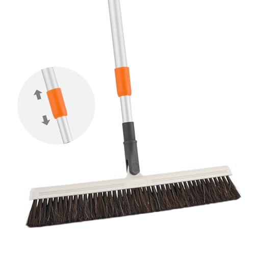 Horse Hair Upright Dust Broom – 18" Swivel Kitchen Sweeper with Soft Bristles for Dog Hair, Hardwood & Tile Floors – Telescopic Handle, Narrow Thin Design - color: Horsehair, size: 60"
