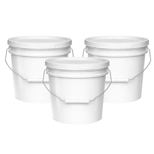 MKS Plastics 2-Gallon Bucket with Airtight Lid – Made in USA, Food Grade BPA Free Plastic, Heavy Duty Multi-Use, Metal Handle with Grip, Stackable Storage – White, 3 Pack - color: 2 Gallon - White, size: 3