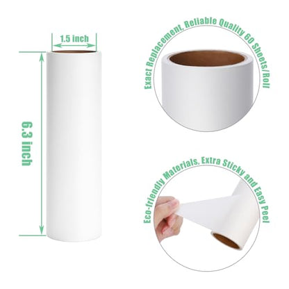 6.3 inch Lint Roller Refills Only, Extra Sticky Lint Remover Refills for Pet Hair Sticky Roller Refill Adhesive Tape Easy Peel 60 Sheets per Roll, Pack of 5, Total 300 Sheets (6.3'' Wide) - size: 6.3'' Wide (Pack of 5, Total 300 Sheets)