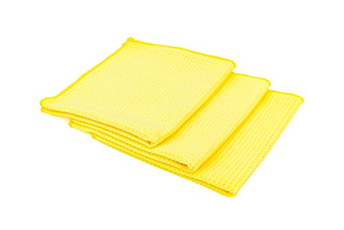 The Rag Company - Standard Waffle Weave Microfiber Towels (3-Pack) Detailing, Window, Glass and Drying, Wax & Polish, Lint-Free, Streak-Free, 370gsm, 16in x 16in, Yellow - color: Yellow, size: 16in. x 16in.