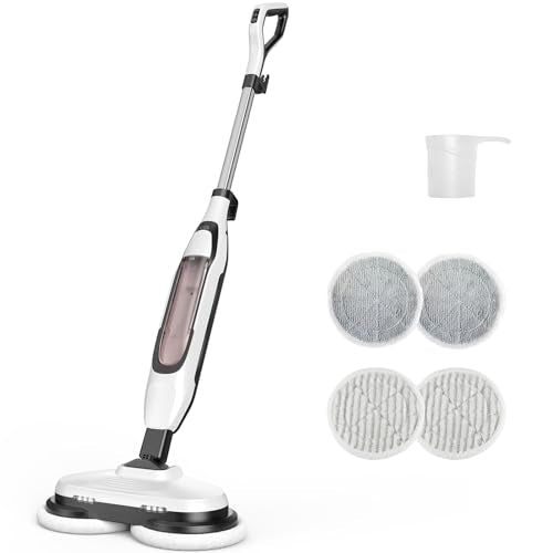 NEWBULIG Steam Mop, All-in-One Steam Mops for Floor Cleaning with Rapid Re-heat, Self-Standing Floor Steamer, 4 Rotating Scrub Pads, 2 LED Headlights, for Hardwood Floors & Tile - color: White, size: 14.41"*6.61"*47.24"