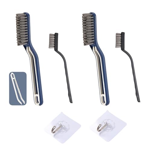 Kitchen Bathroom Sink Brush Crevice Cleaning Brush for Stubborn Kitchen Grease Stains, Window Gutters, Tiles and Faucets 2 Plastic with Clips & 2 Wire Brushes+2 Wall Hooks